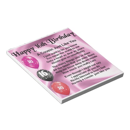 いとこの詩16番目の誕生日 – ピンク ノートパッド (アングル)