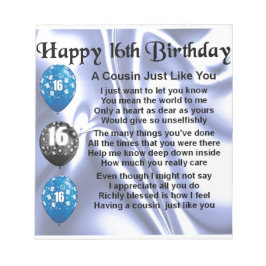 いとこの詩16番目の誕生日 – 青 ノートパッド