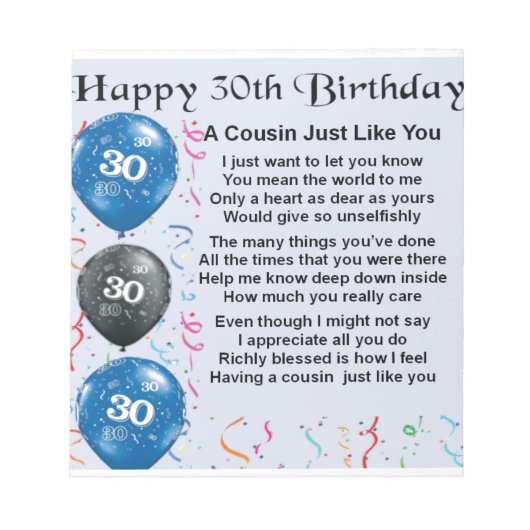 いとこの詩30歳の誕生日 ノートパッド (正面)