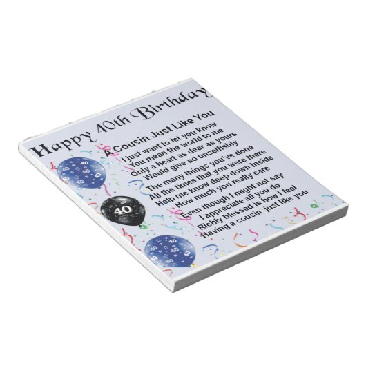 いとこの詩40歳の誕生日 ノートパッド (アングル)