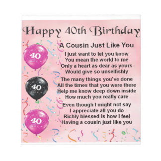 いとこの詩 – ピンク – 40歳の誕生日 ノートパッド