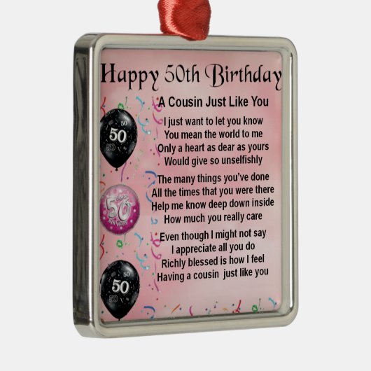 いとこの詩 – ピンク – 50誕生日 メタルオーナメント (右)
