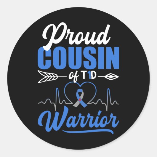 いとこの誇りを持ったのT1d戦士の糖尿病認識度Blu ラウンドシール (正面)
