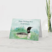 いとこの誕生日の水彩画の水潜り鳥の鳥の自然 カード (正面)