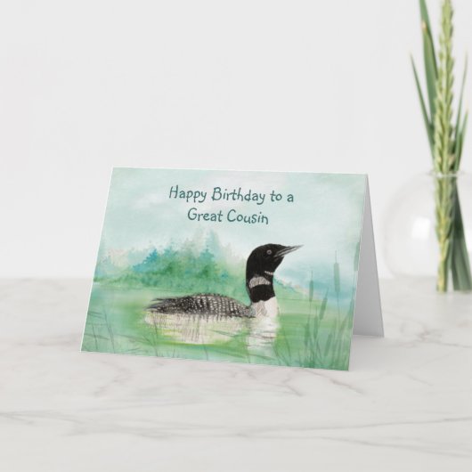 いとこの誕生日の水彩画の水潜り鳥の鳥の自然 カード (正面)