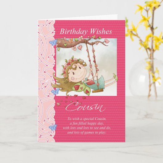 いとこの誕生日は妖精のグリーティングカード カード (黄色い花)