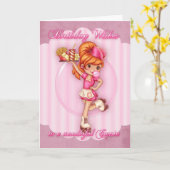 いとこの誕生日カード – かわいいウエートピンク カード (黄色い花)