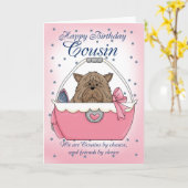 いとこの誕生日カード – かわいい子犬の財布ペット カード (黄色い花)