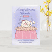 いとこの誕生日カード – かわいい子犬の財布ペット カード (黄色い花)