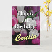 いとこの誕生日カード | ピンクのチューリップフラワーブーケ カード (黄色い花)