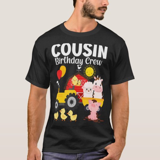 いとこの誕生日クルートラクター納屋周囲の庭ファーム動物 Tシャツ (正面)