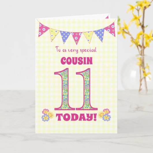 いとこの11誕生日PrimrosesとBunting Card カード (黄色い花)