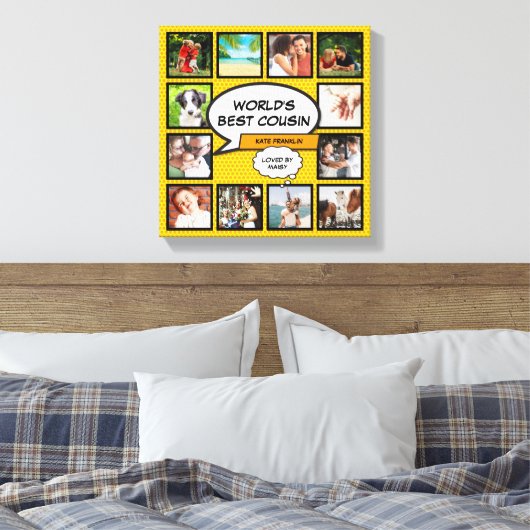 いとこの12フォトコラージュレトロ漫画ブックおもしろい キャンバスプリント (インサイチュ (寝室))