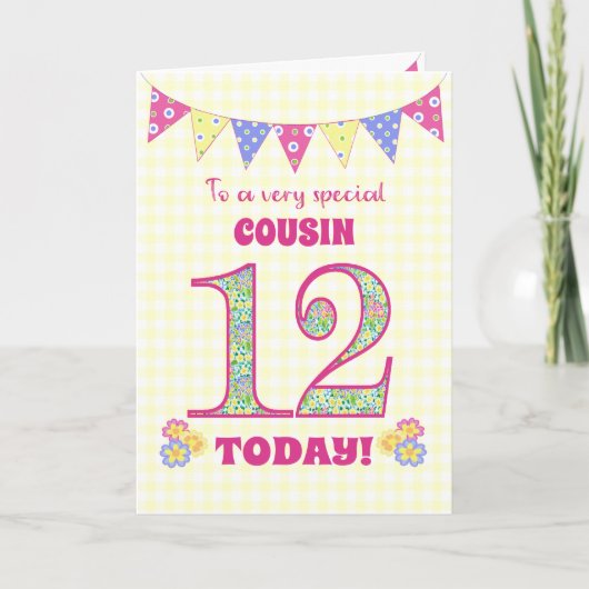 いとこの12歳の誕生日 プリムローズのバンティング カード (正面)