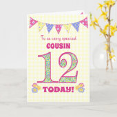 いとこの12歳の誕生日 プリムローズのバンティング カード (黄色い花)