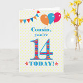 いとこの14誕生日バンティング風船カード用 カード (黄色い花)