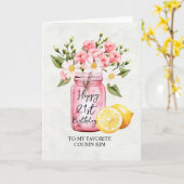 いとこの21歳の誕生日フローラジャーのピンクの挨拶 カード (黄色い花)