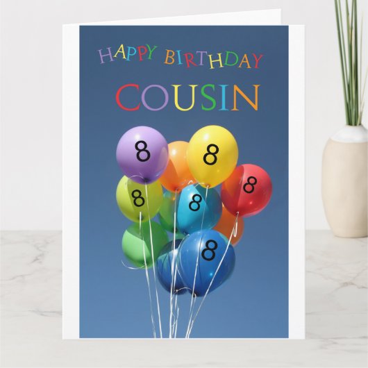 いとこの8歳の誕生日の色気球 カード (正面)