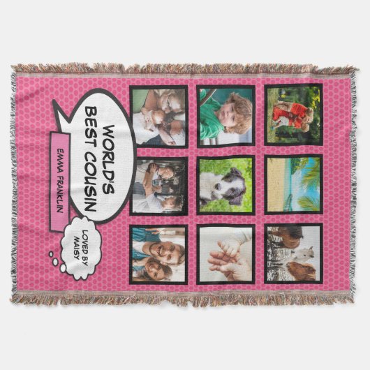 いとこの9フォトコラージュ漫画ブックおもしろいピンク スローブランケット (正面)
