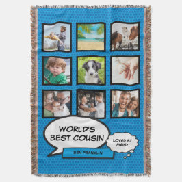 いとこの9フォトコラージュ漫画ブックおもしろいブルー スローブランケット