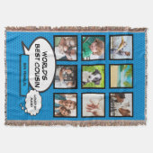 いとこの9フォトコラージュ漫画ブックおもしろいブルー スローブランケット (正面)