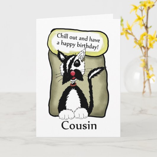 いとこはバースデー・カード- Emo猫の誕生日--を冷やします カード (黄色い花)