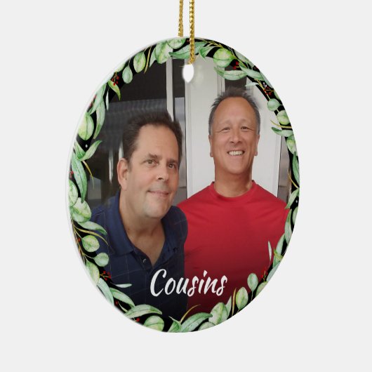 いとこは写真の緑の草木のクリスマスを所有します セラミックオーナメント (右)