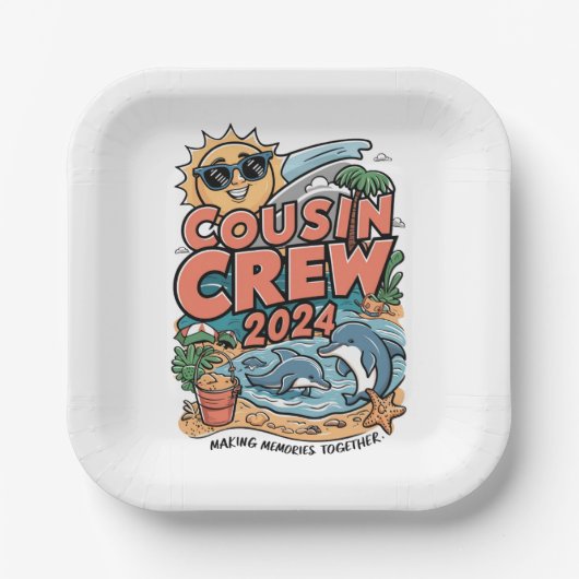 いとこクルー2024夏休みビーチ家族旅行 ペーパープレート (正面)