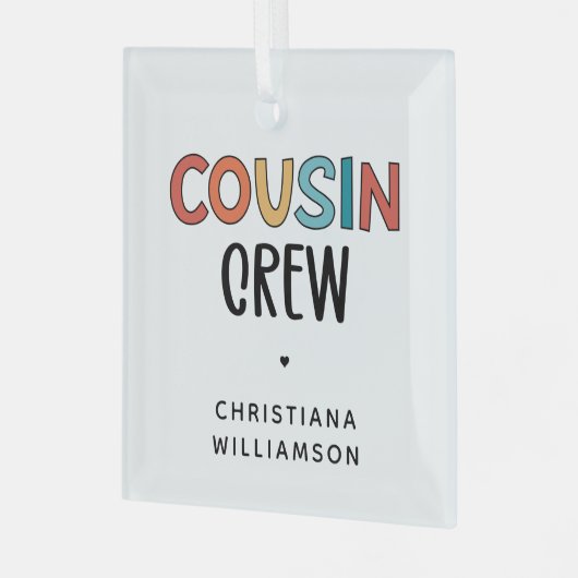 いとこパーソナライズされたの贈り物にマッチするいとこのクルー ガラスオーナメント (正面左)
