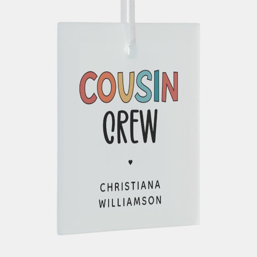 いとこパーソナライズされたの贈り物にマッチするいとこのクルー ガラスオーナメント (正面右)