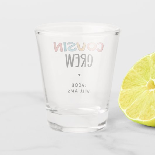 いとこパーソナライズされたの贈り物にマッチするいとこのクルー ショットグラス (裏面)
