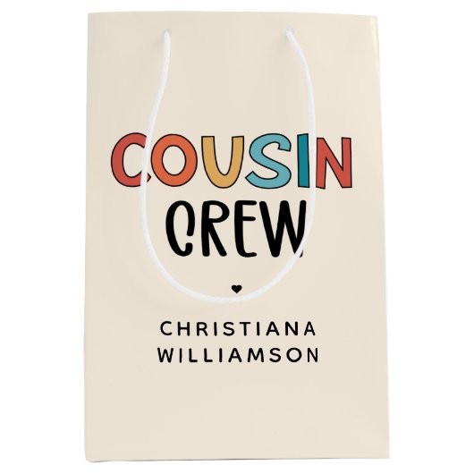 いとこパーソナライズされたの贈り物にマッチするいとこのクルー ミディアムペーパーバッグ (正面)