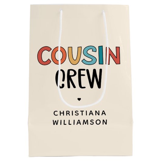 いとこパーソナライズされたの贈り物にマッチするいとこのクルー ミディアムペーパーバッグ (裏面)