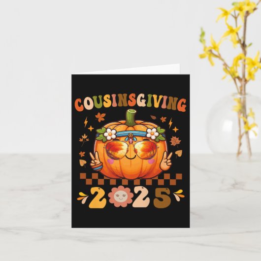 いとこ与えのカボチャのいとこのクルーThanksgivi カード (黄色い花)