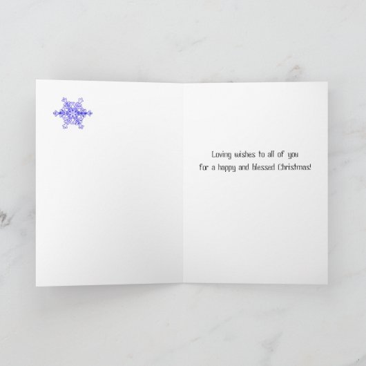 いとこ及び彼女の系譜の雪片のためのクリスマス シーズンカード (内部)