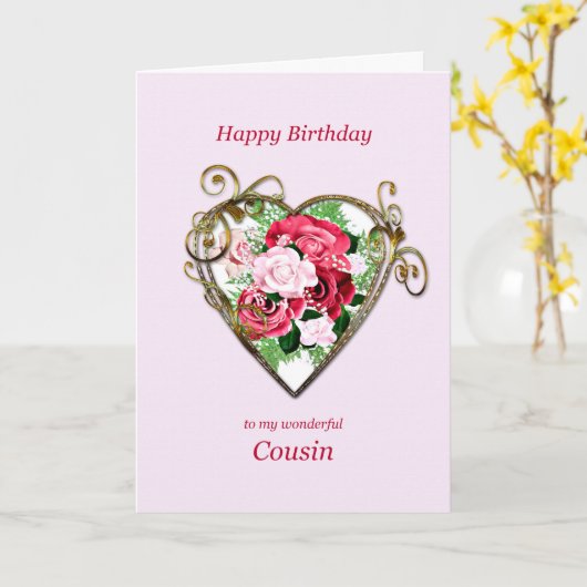 いとこ誕生日アンティークバラ カード (黄色い花)