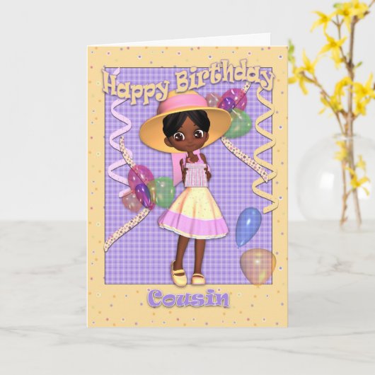 いとこ誕生日カードカウト小さな女の子 カード (黄色い花)