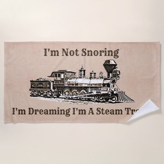 いびきしない夢を見て私は蒸気機関車である、名前を追加 ビーチタオル (正面)