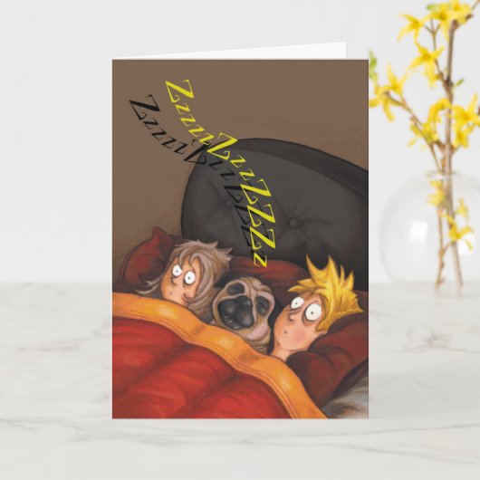 いびきをかくパグ-おもしろいなバースデー・カード カード (黄色い花)