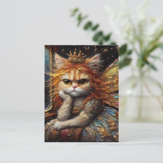いらいらした小さなかわいい猫の妖精 ポストカード (スタンド正面)
