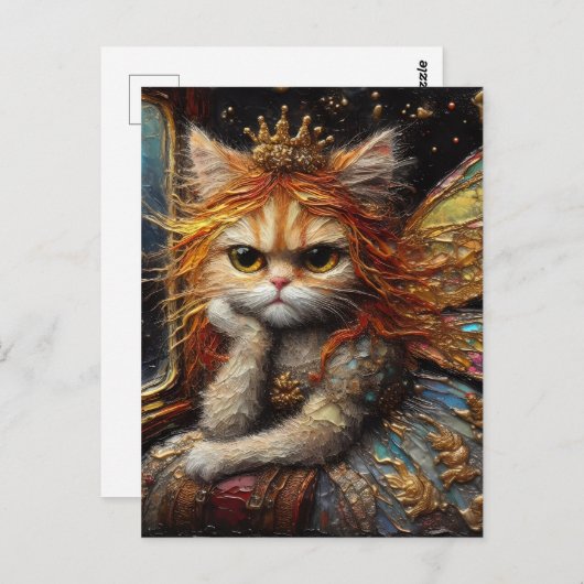 いらいらした小さなかわいい猫の妖精 ポストカード (正面/裏面)