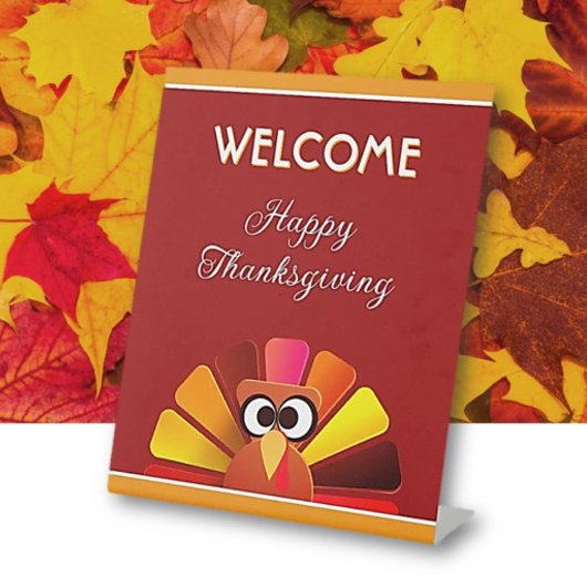 いらっしゃいませ！おもしろい感謝 台座サイン