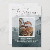 いらっしゃいませ。ウォーターカラー木版冬ベビー誕生 案内状 (正面)