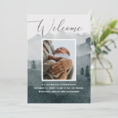 いらっしゃいませ。ウォーターカラー木版冬ベビー誕生 案内状 (スタンド正面)