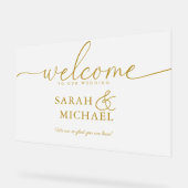 いらっしゃいませ！エレガント白、透明、結婚s アクリルサイン (傾斜)