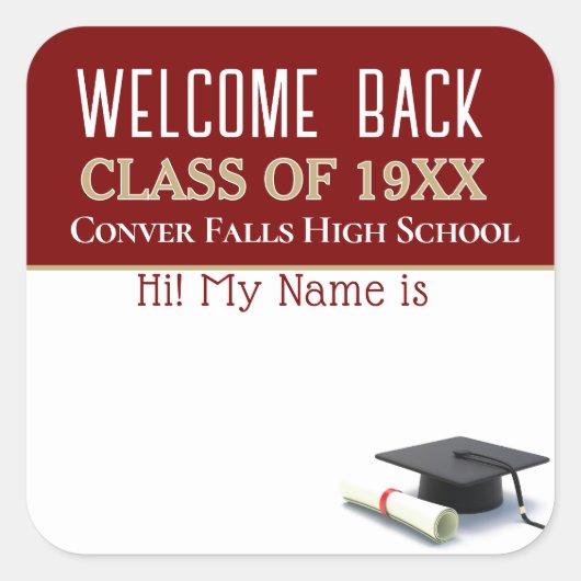 いらっしゃいませ!クラス懇親会名タグステッカー スクエアシール (正面)