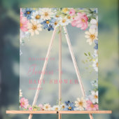 いらっしゃいませ！ワイルドフラワー、ベビーシャワー アクリルサイン (ニュートラル)