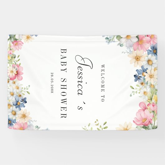 いらっしゃいませ!ワイルドフラワー、ベビーシャワー 横断幕 (横)