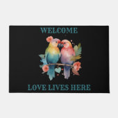 いらっしゃいませ。愛はここに住んでいる。愛の鳥 ドアマット (正面)
