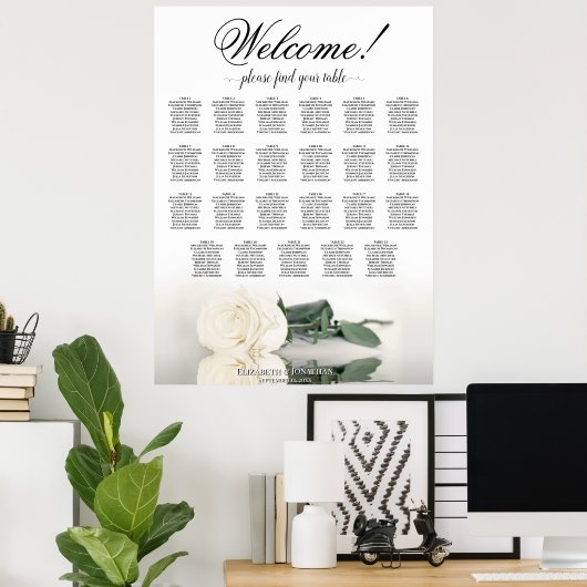 いらっしゃいませ!白エレガントバラ23表座席表 ポスター (ホームオフィス)